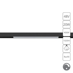 A4683PL-1BK Трековый магнитный диммируемый по 0/1-10V светодиодный светильник Arte Lamp Linea 2.0 CRI90+ 4000К 1020Лм 120° 20Вт