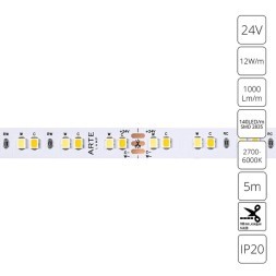 A2414010-01-mix Светодиодная лента 24В 12Вт/м 1000Лм/м 2700К+6000К CRI 90+ 10мм SMD2835 140шт/м 5м IP20