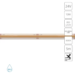 Arte Lamp A2432008-04-3K Светодиодная лента сплошная влагозащищенная 5м, ширина 8 мм, COB 10Вт/м 850Лм/м 3000К 120° CRI90+ IP65 24В, кратность резки 50мм, -20°...+45°C