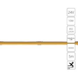 Arte Lamp A2432005-01-3K Светодиодная лента сплошная узкая, длина 5м, ширина 5 мм, COB 10Вт/м 850Лм/м 3000К 120° CRI90+ IP20 24В, кратность резки 50мм, -20°...+45°C