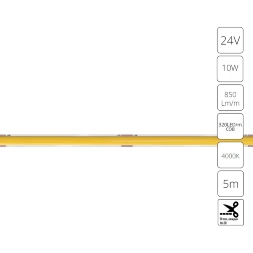 Arte Lamp A2432005-02-4K Светодиодная лента сплошная узкая, длина 5м, ширина 5 мм, COB 10Вт/м 850Лм/м 4000К 120° CRI90+ IP20 24В, кратность резки 50мм, -20°...+45°C