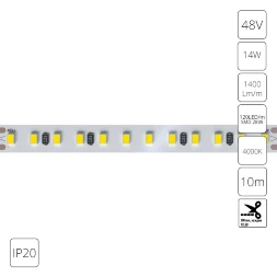 Arte Lamp A4812010-08-4K Светодиодная лента, длина 10м, ширина 10 мм, SMD2835 120шт/м 14Вт/м 1400Лм/м 4000К 120° CRI90+ IP20 48В, кратность резки 100мм, -20°...+45°C