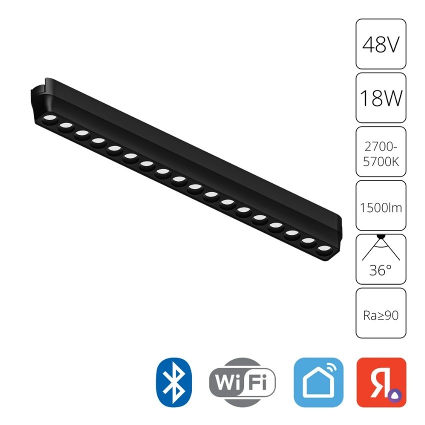 A2969PL-1BK Трековый магнитный светодиодный SMART (TUYA, Алиса, Bluetooth, Wi-Fi) светильник Arte Lamp Rapid 48V CRI90+ 2700-6000К 1500Лм 36° 18Вт