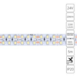 A2424015-03-6K Светодиодная лента 24В 20Вт/м 2200Лм/м 6000К CRI 90+ 15мм SMD2835 240шт/м 5м IP20