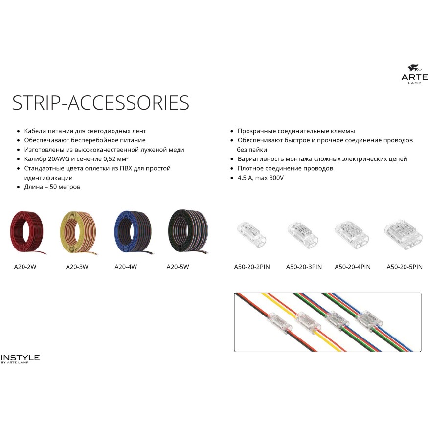 Arte Lamp A50-20-4PIN Прозрачная соединительная клемма (5шт) трехжильного провода (арт. A20-4W), соединение проводов без пайки, 4.5 А, max 300V, макс. сечение провода 0,52 мм²