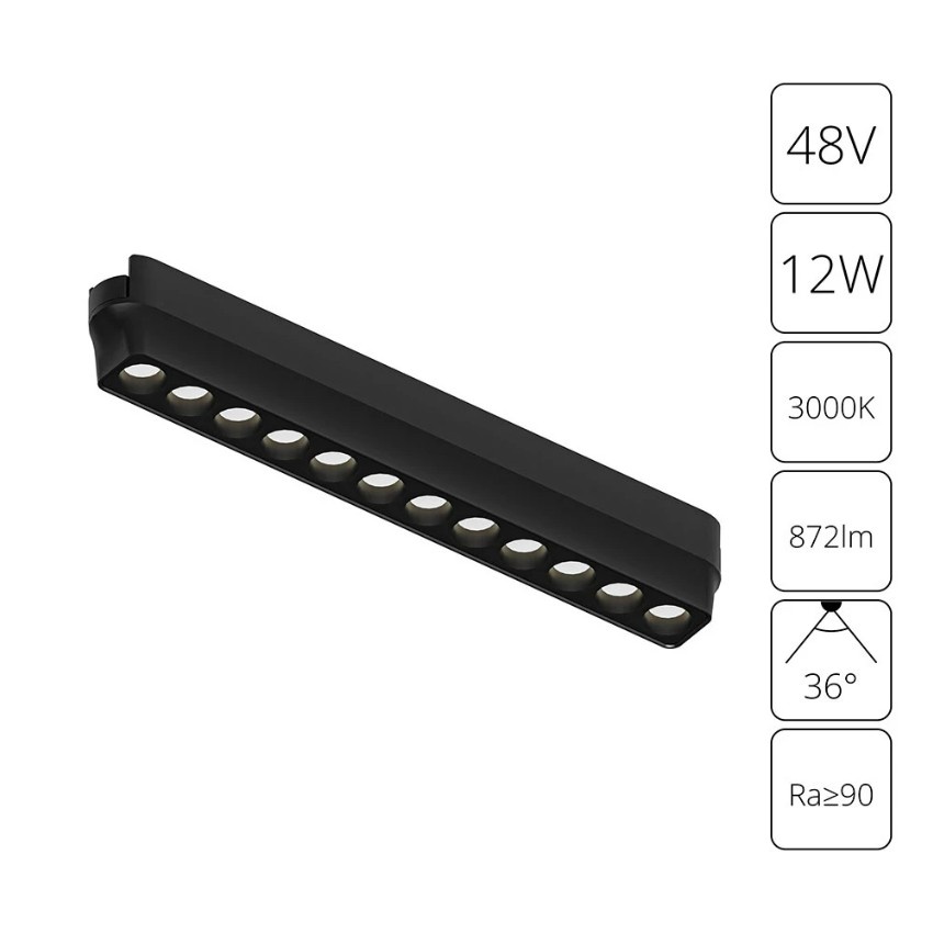 A1154PL-1BK Трековый магнитный светодиодный светильник Arte Lamp Rapid 48V CRI90+ 3000К 872Лм 36° 12Вт