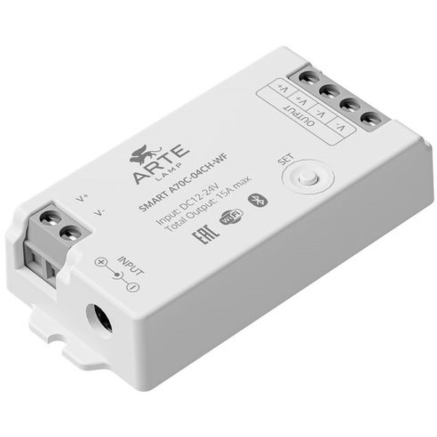 Arte Lamp A70C-04CH-WF SMART Контроллер четырехканальный для RGBW лент, 12V или 24V, макс. нагрузка 180Вт и 360Вт, Bluetooth 4.0, Wi-Fi 2.4ГГц, RF 2.4ГГц, TUYA, голосовое упр. Алиса