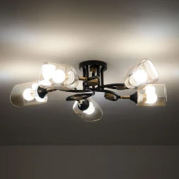 Arte Lamp Glamore A5076PL-5BK Потолочная современная люстра диаметром 62 см, черный металл, плафоны 5шт, янтарное стекло, лампы E27 5шт до 60Вт IP20 220В, возм. раздельного включения рожков и смены направления плафонов