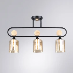 Arte Lamp Glamore A5076PL-3BK Потолочный современный вытянутый светильник длиной 62 см, черный металл, плафоны 3шт, янтарное стекло, лампы E27 3шт до 60Вт IP20 220В