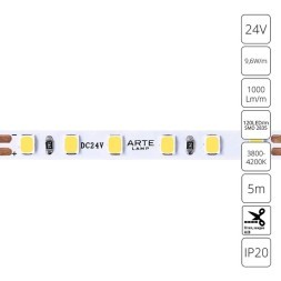 A2412005-02-4K Светодиодная лента 24В 9,6Вт/м 1000Лм/м 4000К CRI 90+ 5мм SMD2835 120шт/м 5м IP20