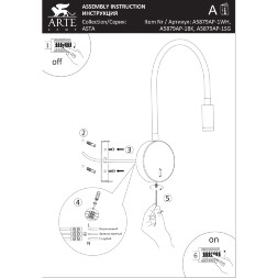 Arte Lamp Asta A5879AP-1WH Настенный современный, полностью белый, минималистичный светодиодный светильник-бра с гибкой резиновой ножкой и выключателем на основании, LED 5Вт 3000K 300Лм CRI90 24° IP20 220В
