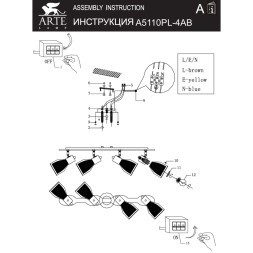 Потолочный светильник с 4 стеклянными плафонами и цоколем E27 Arte Lamp Harmony A5110PL-4AB