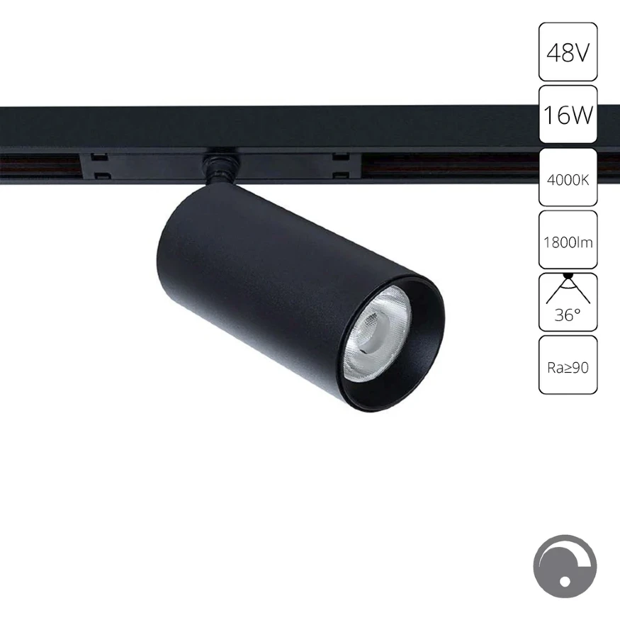 Arte Lamp Optima A7472PL-1BK Магнитный черный трековый светодиодный светильник-спот с возможностью диммирования по протоколу 0/1-10V, LED 16Вт 4000K 1800Лм CRI90 36° IP20 48V