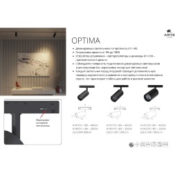 Arte Lamp Optima A7492PL-1BK Магнитный черный трековый светодиодный светильник-спот с возможностью диммирования по протоколу 0/1-10V, LED 16Вт 3000K 1800Лм CRI90 36° IP20 48V
