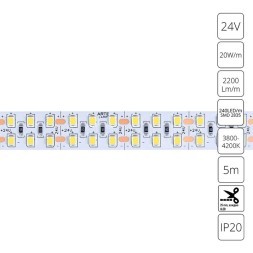 A2424015-02-4K Светодиодная лента 24В 20Вт/м 2200Лм/м 4000К CRI 90+ 15мм SMD2835 240шт/м 5м IP20