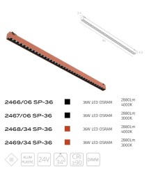2466/06 SP-36 Трековый ременный светодиодный светильник диммируемый по TRIAC 0/1-10V Divinare Decorato CRI90+ 4000К 2880Лм 34° 36Вт