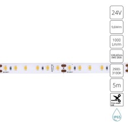 A2412008-04-3K Светодиодная лента 24В 9,6Вт/м 1000Лм/м 3000К CRI 90+ 8мм SMD2835 120шт/м 5м IP65