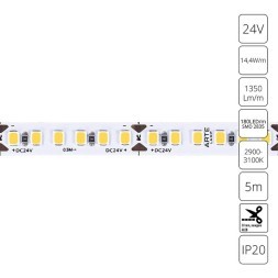 A2418008-01-3K Светодиодная лента 24В 14,4Вт/м 1350Лм/м 3000К CRI 90+ 8мм SMD2835 180шт/м 5м IP20