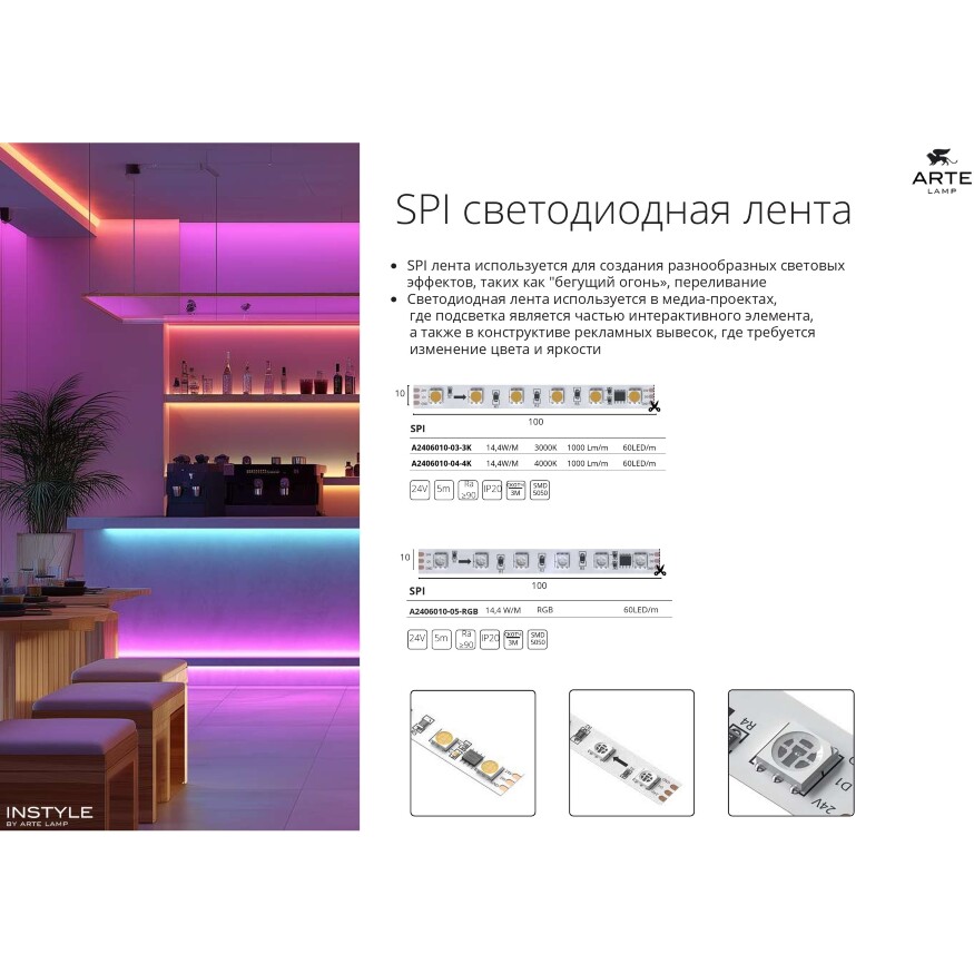 Arte Lamp A72C-01CH-WF SMART Контроллер для SPI светодиодных лент, 12В и 24В, 1 канал, макс. нагрузка 12В 144Вт, 24В 288Вт, Bluetooth 5.1, Wi-Fi, TUYA SMART, Яндекс Умный дом (гол. упр. Алисой), возм. подключения пульта RF2.4Ггц, диап. дим. 1-100%