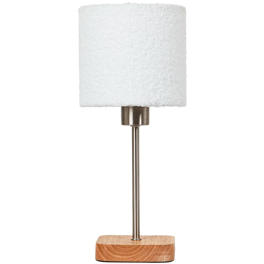 Arte Lamp CHARLIE A5071LT-1SS Настольный светильник с плафоном из искусственной шерсти и основанием из натурального дерева, диаметр плафона 16см, общая высота 39см, лампа Е27 1шт макс 40Вт 220В, выкл. на проводе в розетку
