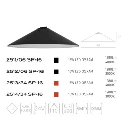 2512/06 SP-16 Трековый ременный светодиодный светильник диммируемый по TRIAC 0/1-10V Divinare Decorato CRI90+ 3000К 1280Лм 110° 16Вт