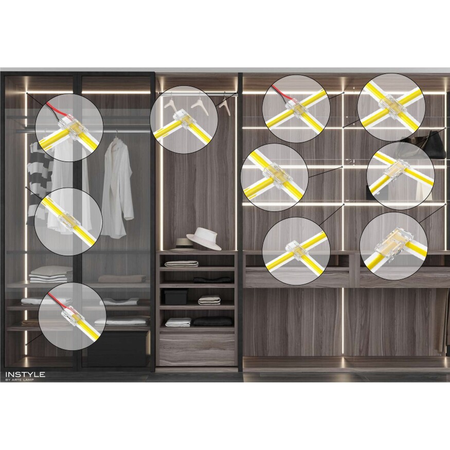 Arte Lamp A40-10-1CCT Универсальный прозрачный коннектор 9в1 (5шт) для любой одноцветной светодиодной ленты шириной 10мм, ввод питания или I/Г/Т/X соединение