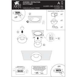 Arte Lamp A1240PL-1WH Светильник потолочный встраиваемый серии RAMO для ламп или модулей MR16 (GU10) диаметр 85 мм, общая высота 48мм, врезной диаметр 70 мм, белый матовый, IP20 (высота встр. при исп. LED модулей от 35 мм)