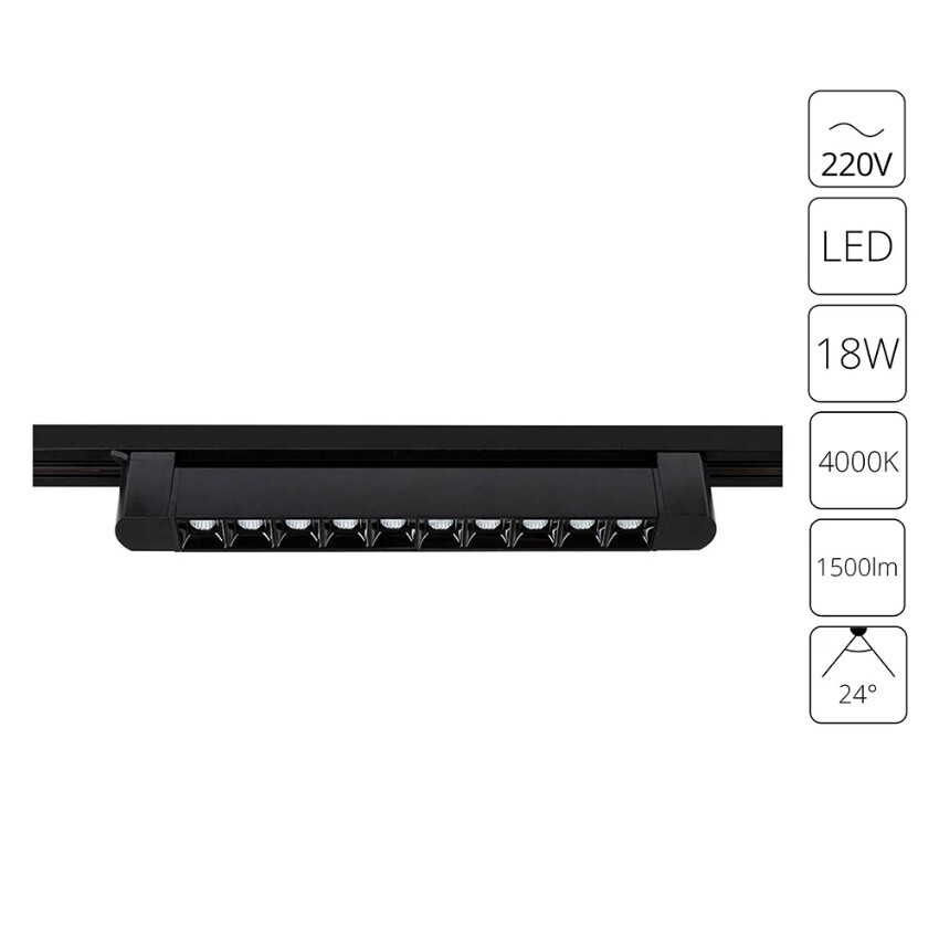 Однофазный двужильный светодиодный трековый светильник Arte Lamp A4575PL-1BK FLASH 4000К 1500Лм CRI90+ 24° 18Вт