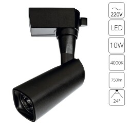 Однофазный двужильный светодиодный трековый светильник Arte Lamp A4561PL-1BK BARUT 4000К 750Лм CRI85+ 24° 10Вт