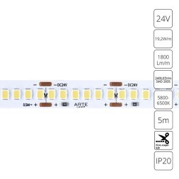 A2424010-03-6K Светодиодная лента 24В 19,2Вт/м 1800Лм/м 6000К CRI 90+ 10мм SMD2835 240шт/м 5м IP20