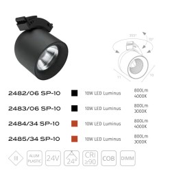 2484/34 SP-10 Трековый ременный светодиодный светильник диммируемый по TRIAC 0/1-10V Divinare Decorato CRI90+ 4000К 800Лм 24° 10Вт