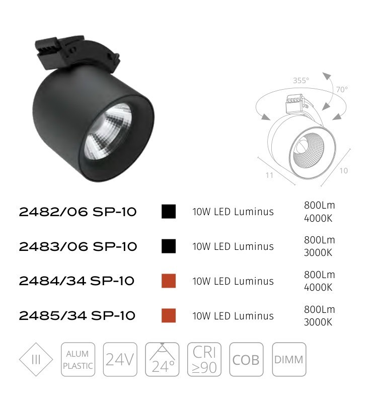 2484/34 SP-10 Трековый ременный светодиодный светильник диммируемый по TRIAC 0/1-10V Divinare Decorato CRI90+ 4000К 800Лм 24° 10Вт
