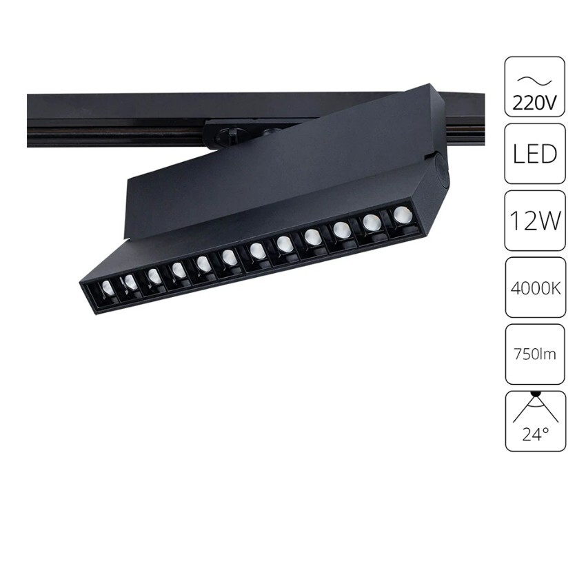 Однофазный двужильный светодиодный трековый светильник Arte Lamp A4572PL-1BK FLASH 4000К 750Лм CRI90+ 24° 12Вт