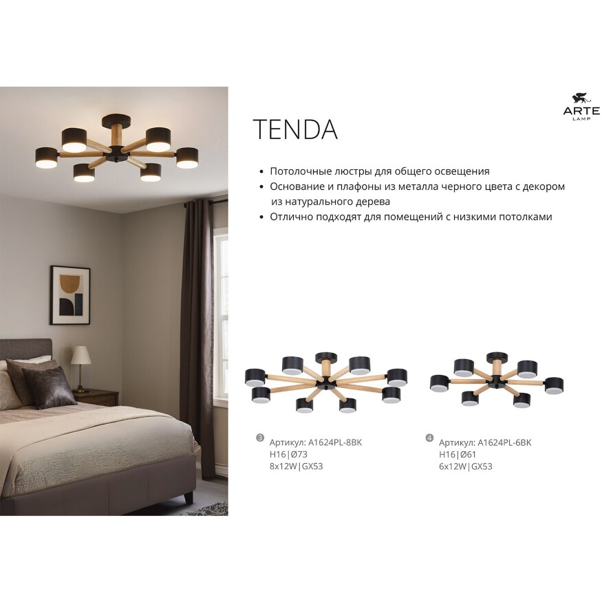 Потолочная люстра Arte Lamp TENDA A1624PL-8BK