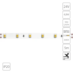 Светодиодная лента 24В 4,8Вт/м 550Лм/м 3000К CRI 90+ 8мм SMD2835 IP20 5м Arte Lamp Arte Lamp TAPE A2406008-01-3K