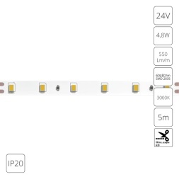 Светодиодная лента 24В 4,8Вт/м 550Лм/м 3000К CRI 90+ 8мм SMD2835 IP20 5м Arte Lamp Arte Lamp TAPE A2406008-01-3K