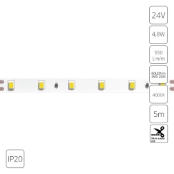 Светодиодная лента 24В 4,8Вт/м 550Лм/м 4000К CRI 90+ 8мм SMD2835 IP20 5м Arte Lamp TAPE A2406008-02-4K