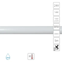 A2418013-01-3K Светодиодная лента для бани, спец. защищенности, 5м IP68 24V 14Вт/м 1000Лм/м 3000K CRI80, темп. до 100°С, Arte Lamp NEON TERMO