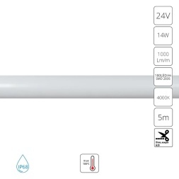 A2418013-02-4K Светодиодная лента для бани, спец. защищенности, 5м IP68 24V 14Вт/м 1000Лм/м 4000K CRI80, темп. до 100°С, Arte Lamp NEON TERMO
