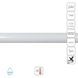 A2418013-02-4K Светодиодная лента для бани, спец. защищенности, 5м IP68 24V 14Вт/м 1000Лм/м 4000K CRI80, темп. до 100°С, Arte Lamp NEON TERMO